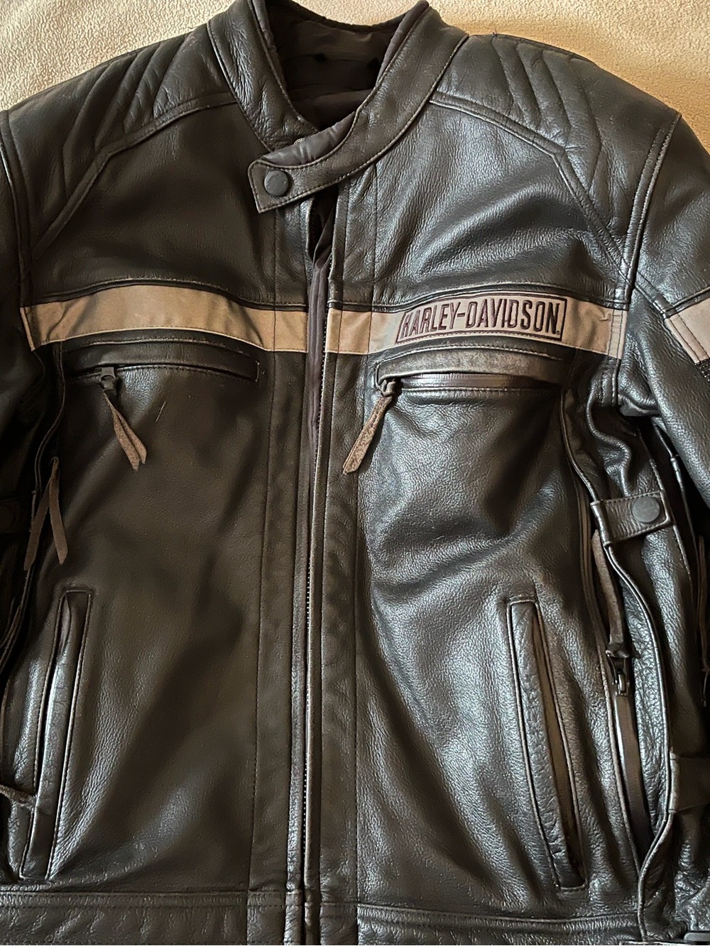Harley-Davidson Black Leather Jacket with Stripe Accent